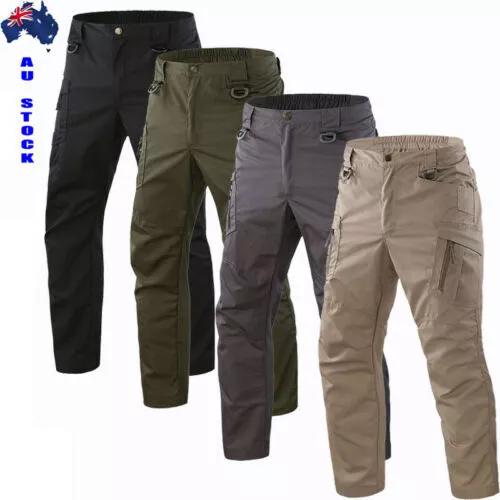 Men Soldier Tactical Water Repellent Pants Cargo Work Trousers Outdoor Combat AU