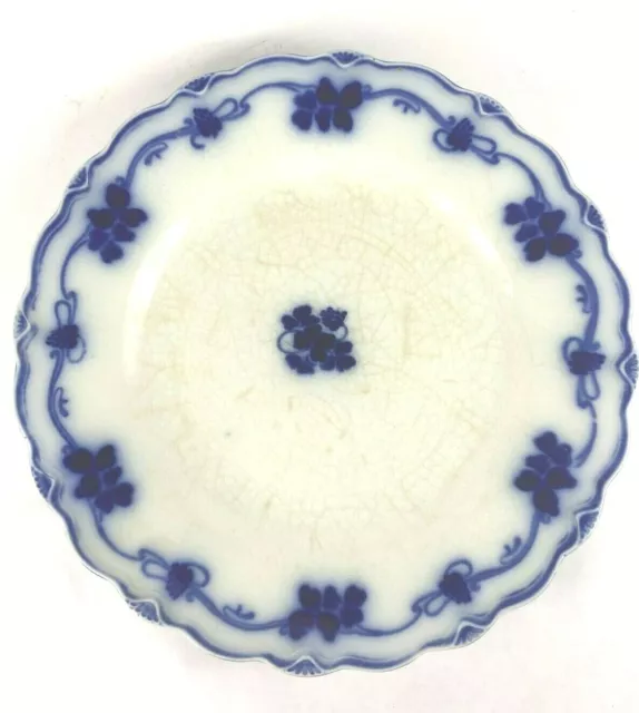 Antique 9" Plate The Imperial England WH Grindley Clover Flow Blue White Crazing