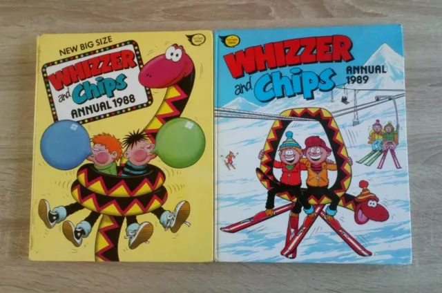 Whizzer and Chips Annual x 2 1988/1989 Vintage U.K Comic Hardback Book Bundle