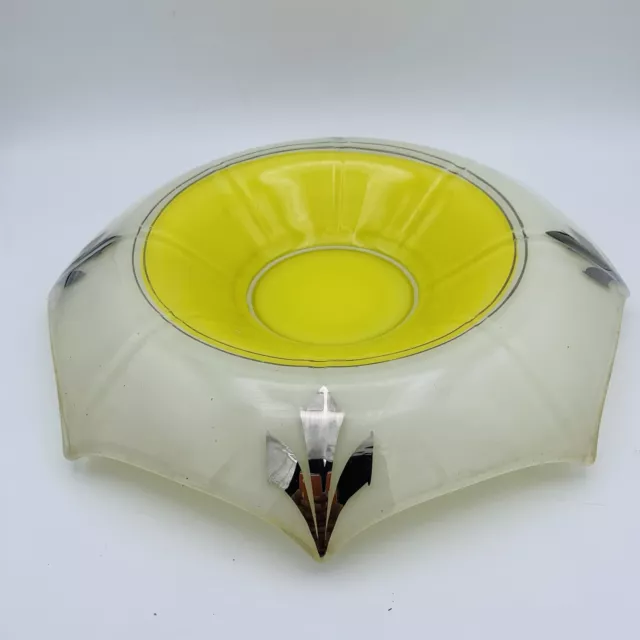 Vintage Indiana Glass Moderne Yellow White Silver Art Deco Console Bowl 11'