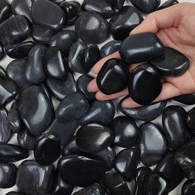 5 lb Natural Polished Black Pebbles - Decorative River Rocks for Bamboo Plants,
