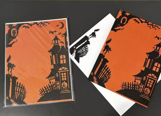 10 Halloween Party Invitation Cards w/ Envelopes Haunted House Vintage STYLE