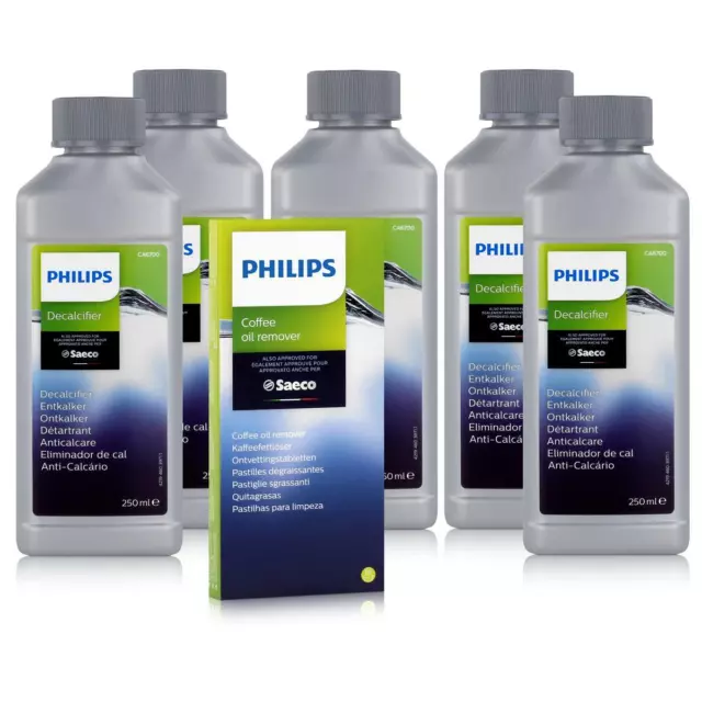 Reinigungsset Philips Saeco 5x Entkalker 250ml & 1x Kaffeefettlöser