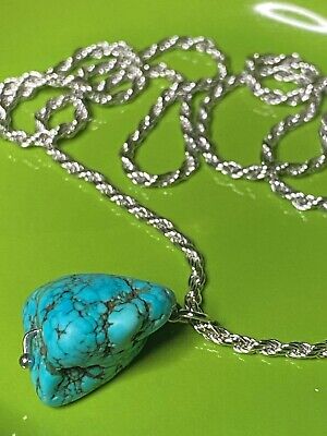 .925 Sterling Silver Rope chain with Turquoise Nugget Pendant 24"