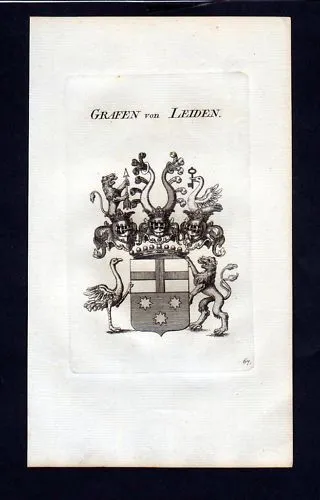 1800 - Grafen von Leiden Heraldik Wappen Kupferstich