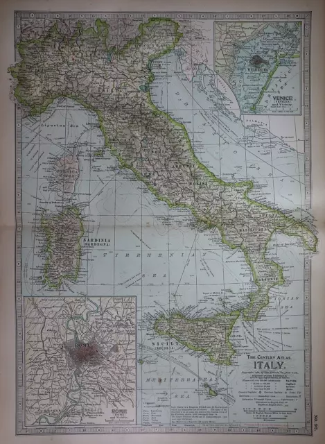 Old 1902 Century Atlas Map ~ ITALY ~ (12x16) -#1160