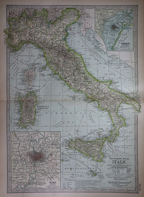Old 1902 Century Atlas Map ~ ITALY ~ (12x16) -#1160