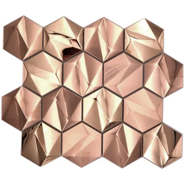Azulejos de mosaico hexagonales de acero inoxidable 3D acero oro rosa brillante/mate