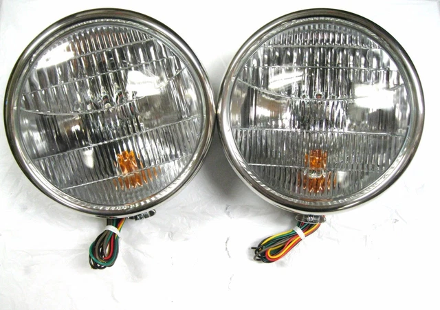 USヘッドライト 1930 1931フォードモデルステンレスヘッドライトWターン信号9インチ30 31 1930 1931 Ford Model A Stainless Headlights w Built in Turn Signal Inch 30 31