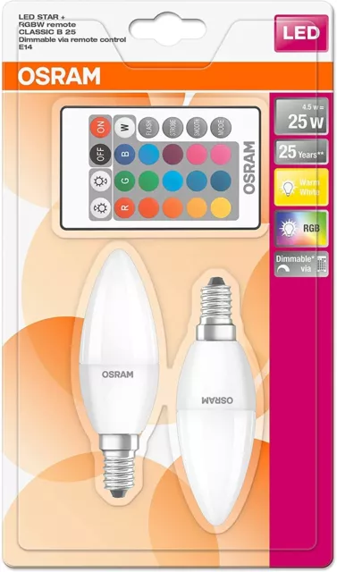 6x Osram Set 2 Ampoules 4.5W LED Rvb + Warm Blanc 2700K E14 avec Télécommande 3