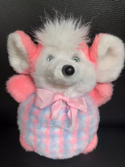 Peluche doudou Souris Grelot Rose Blanc Bleu Nounours 20 Cm Vintage