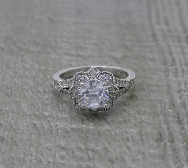 Stunning 925 Sterling Silver Vintage Style Cubic Zirconia Solitaire Ring N 1/2