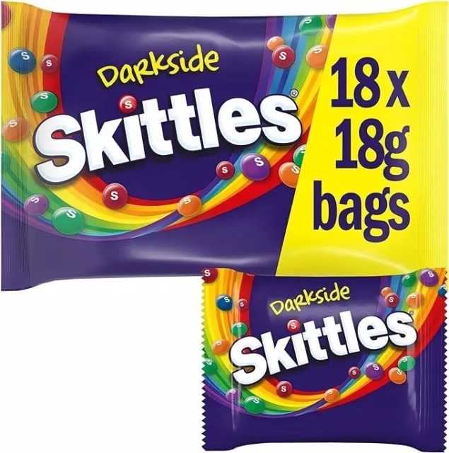 SKITTLES DARKSIDE  324G (18 x 18g bags) FRUIT CHEWY CANDY CANDIES MIX FUN SIZE