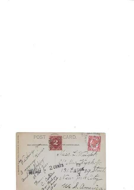 circa 1910? 1d Picture Postcard to New York. 10CTMS DUE.2c Postage Due