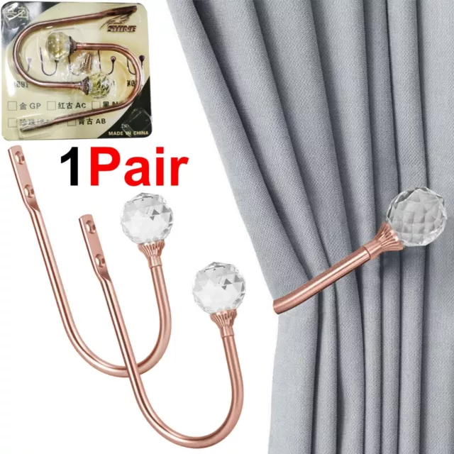 2X Golden Metal Crystal Curtain Holdback Wall Tie Backs Hooks Hanger Holder NEW