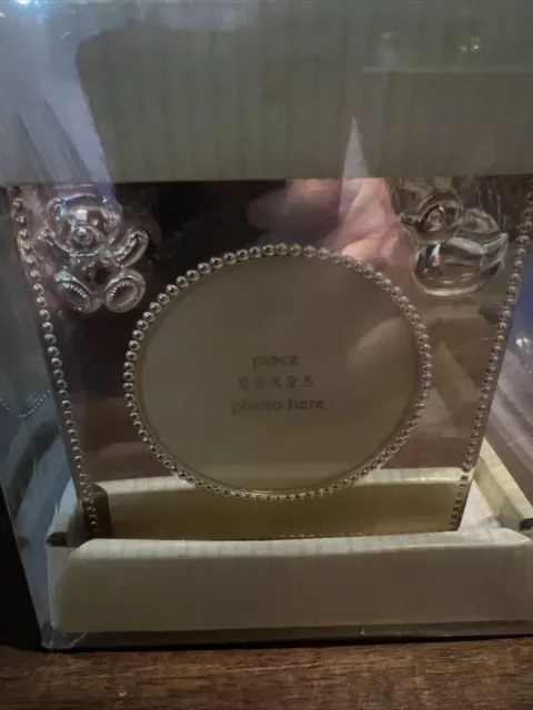 Silver Color Baby Picture Cube Bank 2.5”x 2.5” Pictures