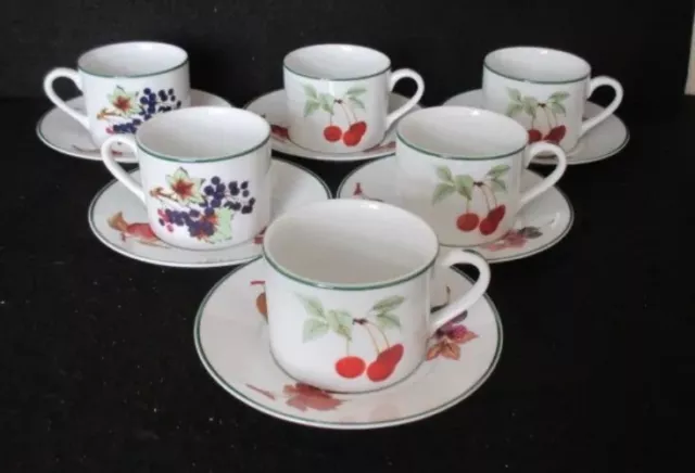 Royal Worcester 'Evesham Vale' Set 6 X Tea Cups And Saucers