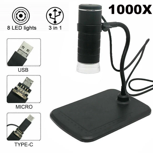 1000X 3IN1 USB Digital Microscope Endoscope HD 1080P Magnifier Camera 8 ...