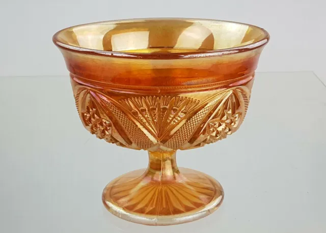 Vintage Carnival Marigold Glass 'Brockwitz' 'Curved Star' Pattern Compote Sugar