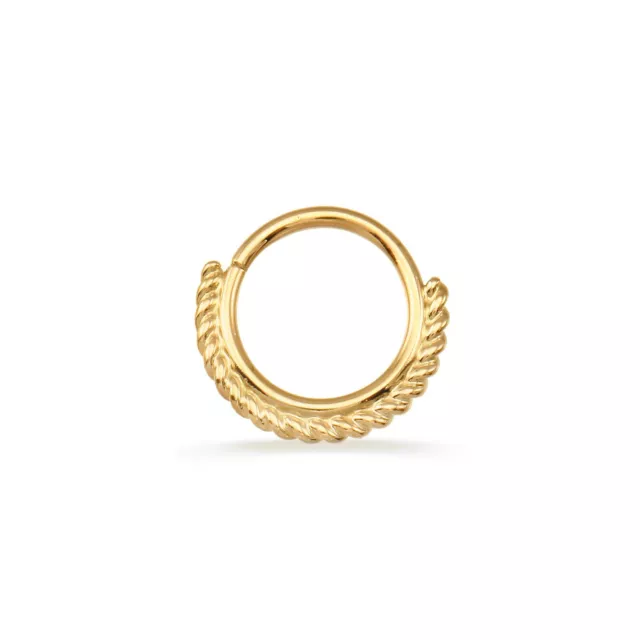 14k Solid Yellow Gold Septum Ring with One Sided Filligree Daith Conch Helix 18g