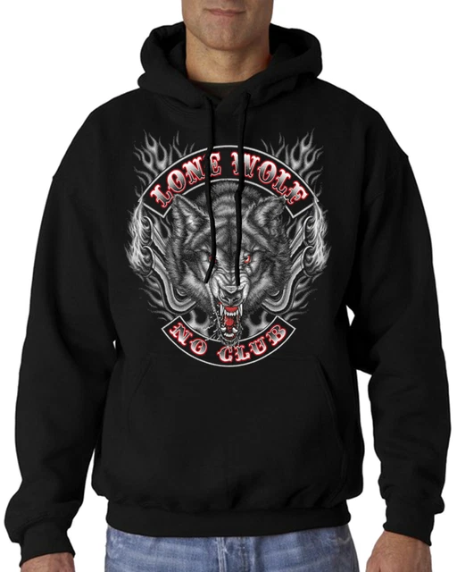 Velocitee Mens Hoodie Lone Wolf No Club Biker Motorcycle A22675