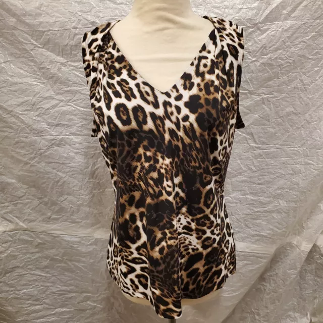 Worthington Womens V-Neck Animal Print Tank Top, Size L