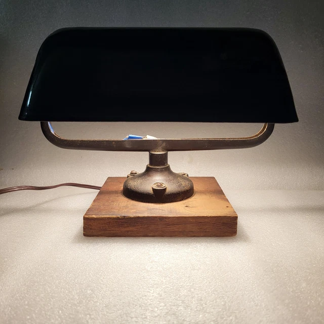Lampe De Bureau Art Déco Style Notaire/banquier, Métal Argenté, Vintage