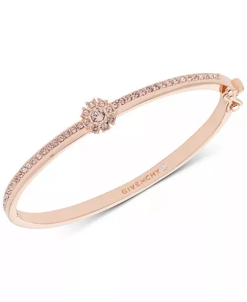 NWT Givenchy Crystal Flower Hinged Bangle Lock Bracelet Rosegold