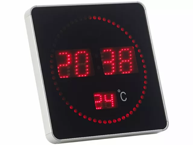 Horloge murale radio-pilotée à LED rouges et affichage de la température - Luna 3