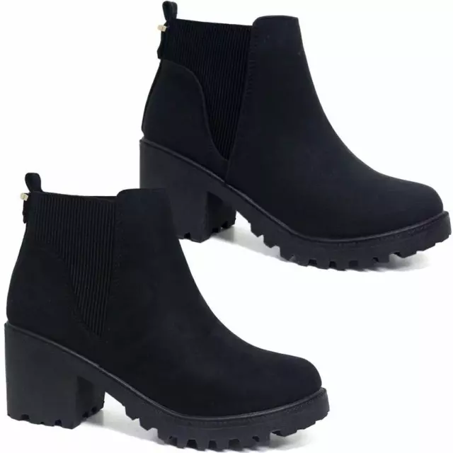 Womens Ladies Chunky Block High Heel Shoes Platform Ankle Chelsea Boots Shoes