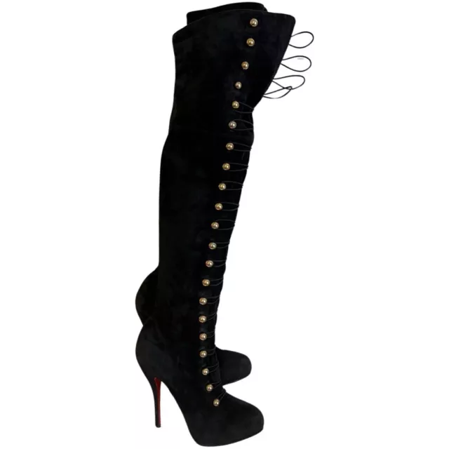 CHRISTIAN LOUBOUTIN BLACK Suede Supra Fifre 120 Over The Knee Boots 39. ...