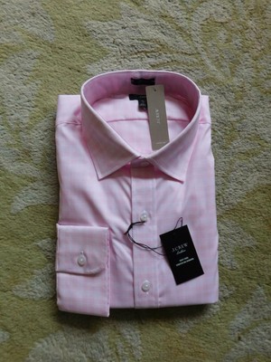 JCrew $70 Slim Ludlow easycare stretch cotton dressshirt check pink 15/34 AA837