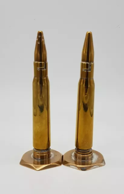 Rare and Unusual Brass Trench Art Bullet Shaped Salt And Pepper Shakers