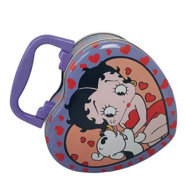 Betty Boop Tin Lunch Box Pail Pudgy dog Felix cat Figurine gift vtg Purple Heart