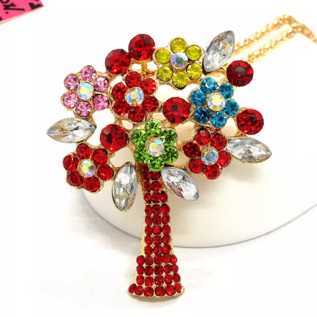 New Fashion Women Red Crystal Bling Hope Tree Flower Rhinestone China Necklace