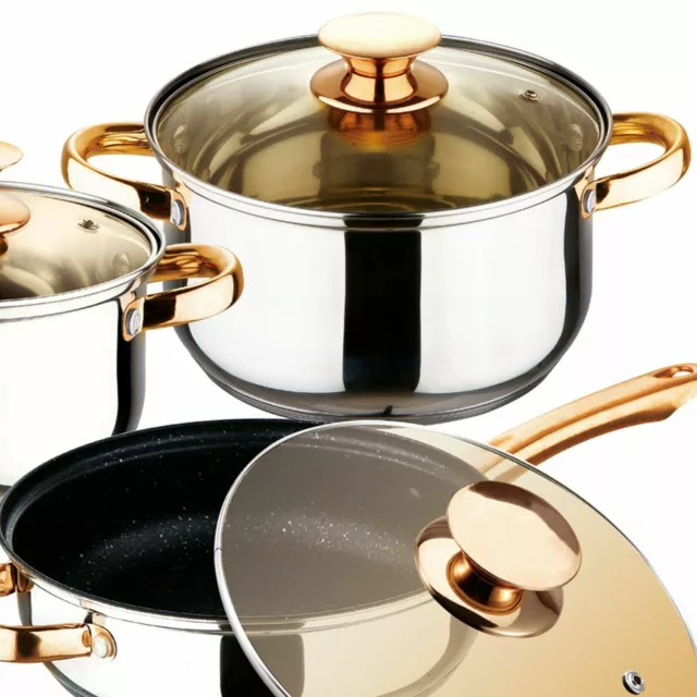 12 pcs Plaque à induction en acier inoxydable Casserole Pot Batterie de Cuisine 3