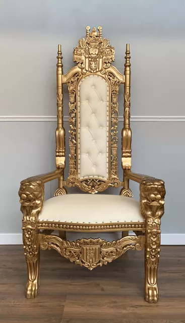 Throne Chair -  Gold Frame - Lion Chair , Carving Throne Chair