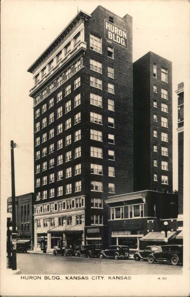 RPPC Kansas City,KS Huron Bldg. Wyandotte County Real Photo Post Card Vintage