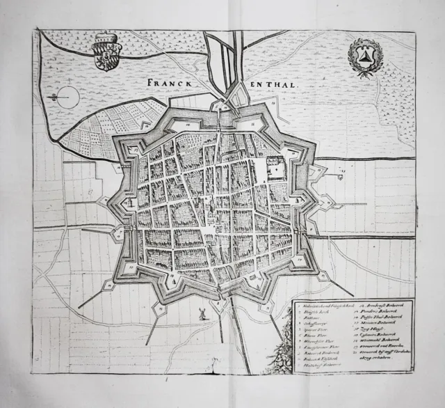 Franckenthal Palatino Pfälzerwald Renania-Palatinato Incisione Merian 1650