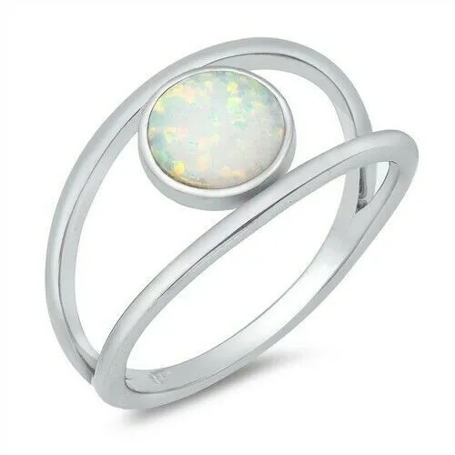 Ring Genuine Sterling Silver 925 White Lab Opal Selectable Face Height 10 mm