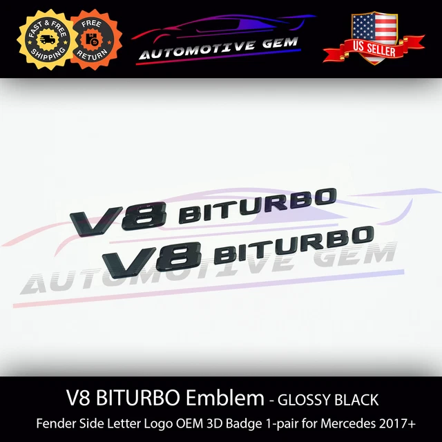 V8 BITURBO Fender Side AMG Emblem Glossy Black Logo Badge Mercedes C63 E63 G63