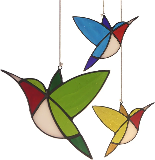 Stained Glass Hummingbird Window Hanging Handcrafted Tiffany Style Sun Catcher L
