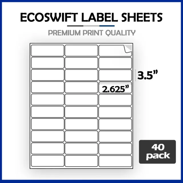(1200) 1 x 2 5/8 "EcoSwift" Laser Address Shipping Adhesive Labels 30 per sheet