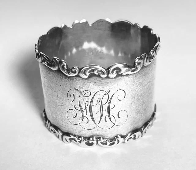 Napkin Ring Sterling Silver Scrolled Borders Antique