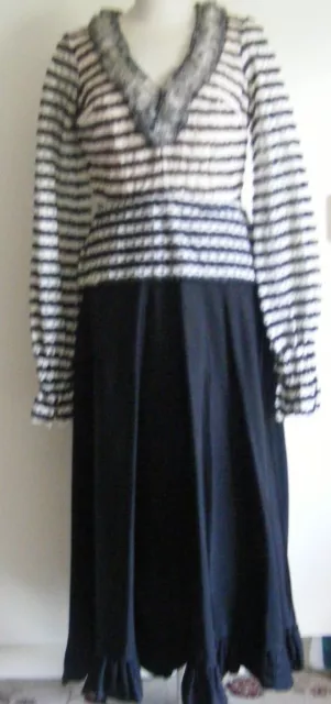 Vintage 1970s Jean Varon evening dress black taffeta skirt black & white top S12