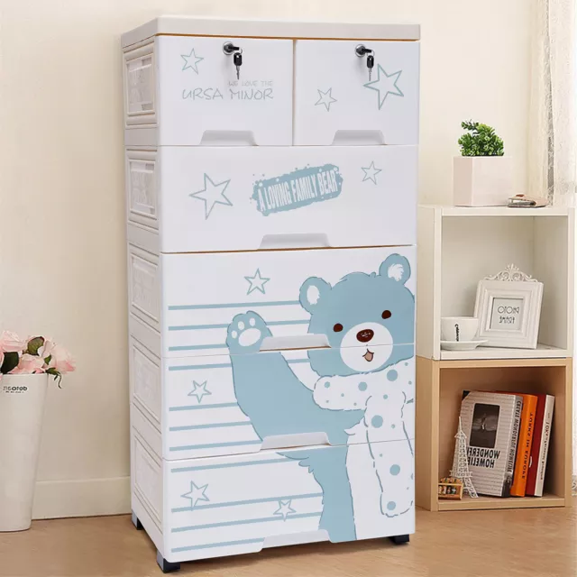 5 Layers Polar Bear Closet 6Drawers Tall Dresser Organizer Dolls Storage Cabinet