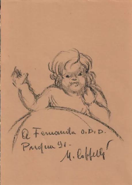 Pittore Uber Coppelli (1919-2000) - Putto Con Dedica - Lotto 2