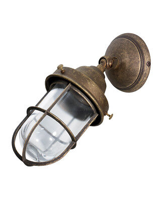 Applique lampada da parete in ottone brunito con gabbietta protettiva