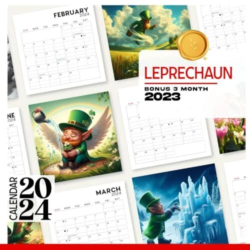 LEPRECHAUN CALENDAR 2024 Jan 2024 to Dec 2024 Bonus 3 Months last 2023