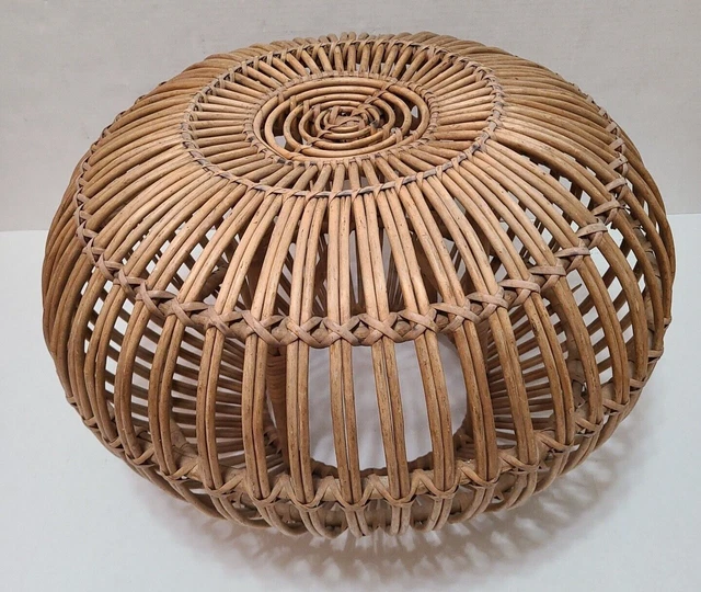 Vtg 1960's Wicker Ratan Franco Albini 24" Poof Ottoman - MCM Mid Century Modern